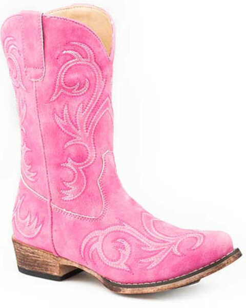 Image #1 - Roper Girls' All Over Embroidery Western Boots - Square Toe, Pink, hi-res