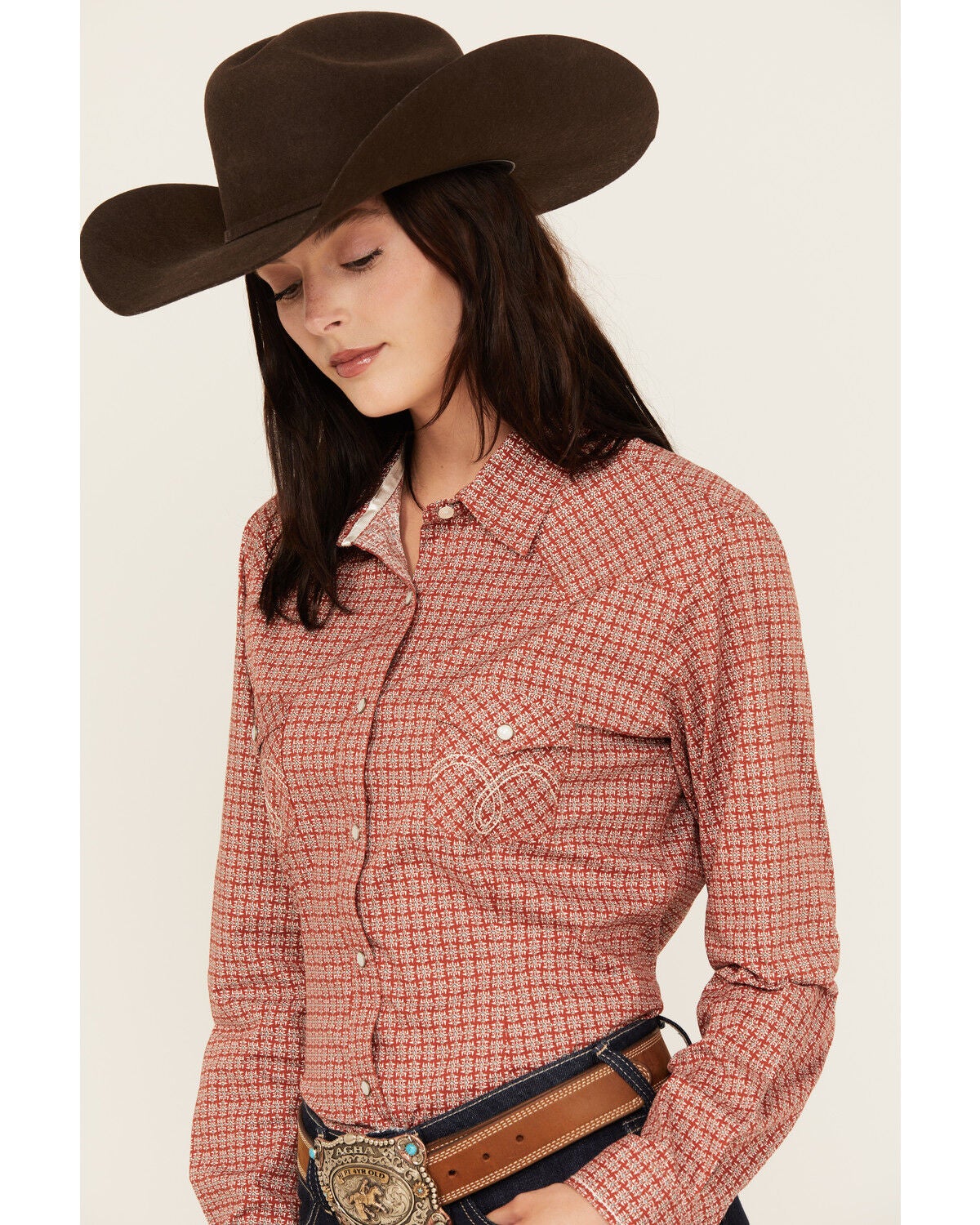 Image #2 - Rough Stock by Panhandle Women's Geo Print Long Sleeve Pearl Snap Stretch Western Shirt, , hi-res