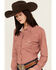 Image #2 - Rough Stock by Panhandle Women's Geo Print Long Sleeve Pearl Snap Stretch Western Shirt, Rust Copper, hi-res
