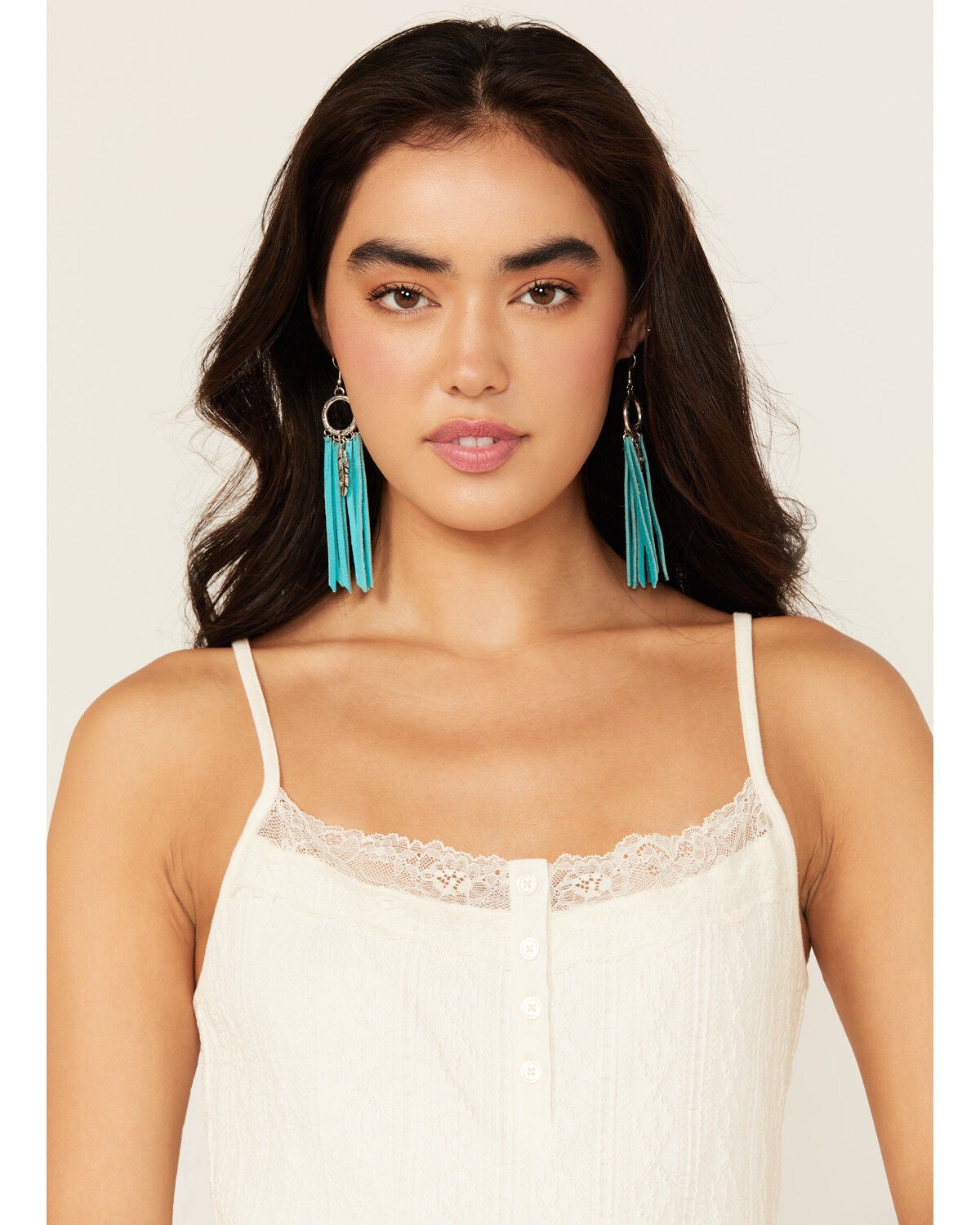 Idyllwind Women's Andora Leather Fringe Earrings, Turquoise, hi-res