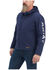 Image #1 - Ariat Men's Rebar Stretch Canvas Logo Zip-Front Hooded Softshell Work Jacket , Navy, hi-res