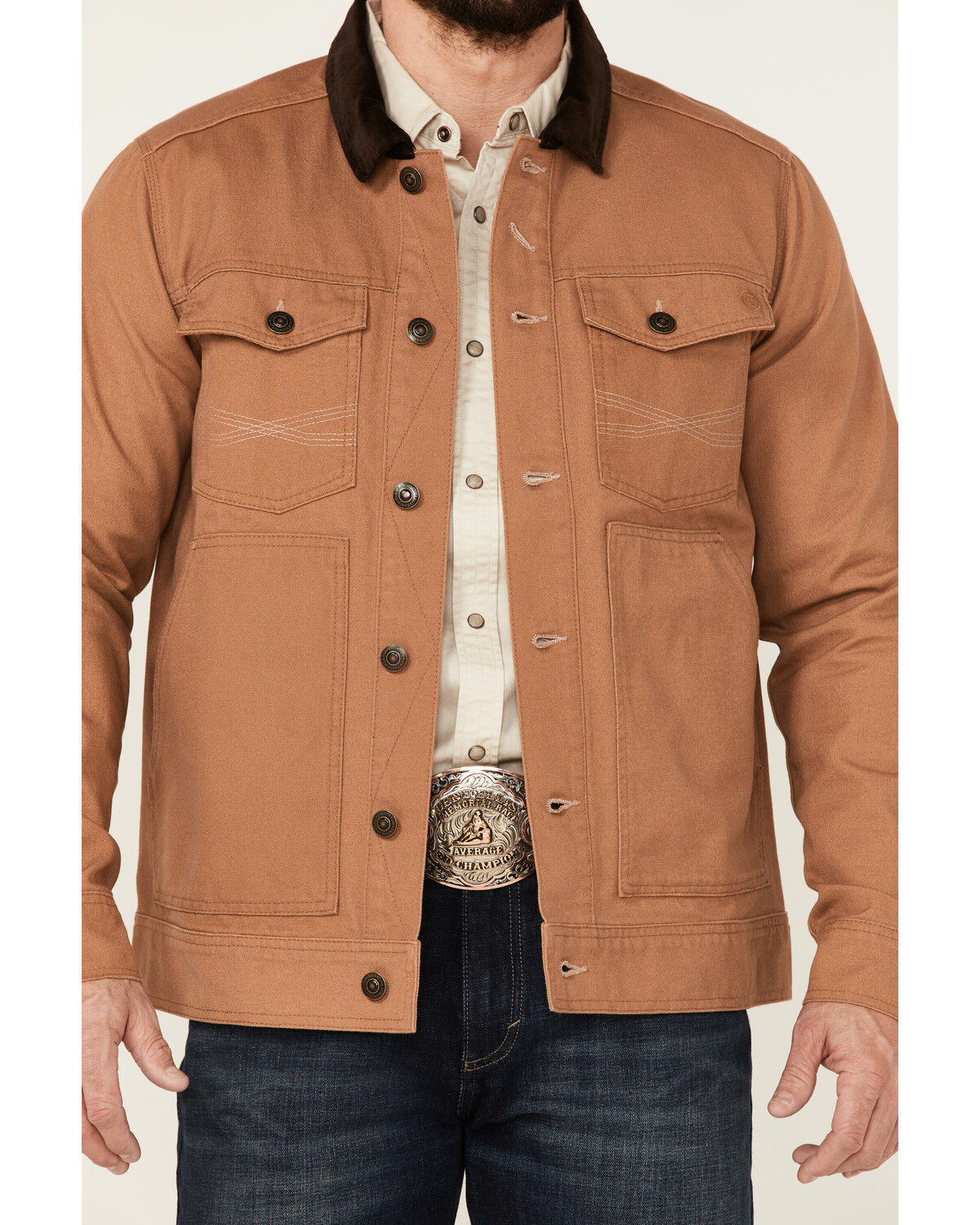 Image #4 - Blue Ranchwear Men's Copper Duck Canvas Button-Front Trucker Rust Jacket, Rust Copper, hi-res