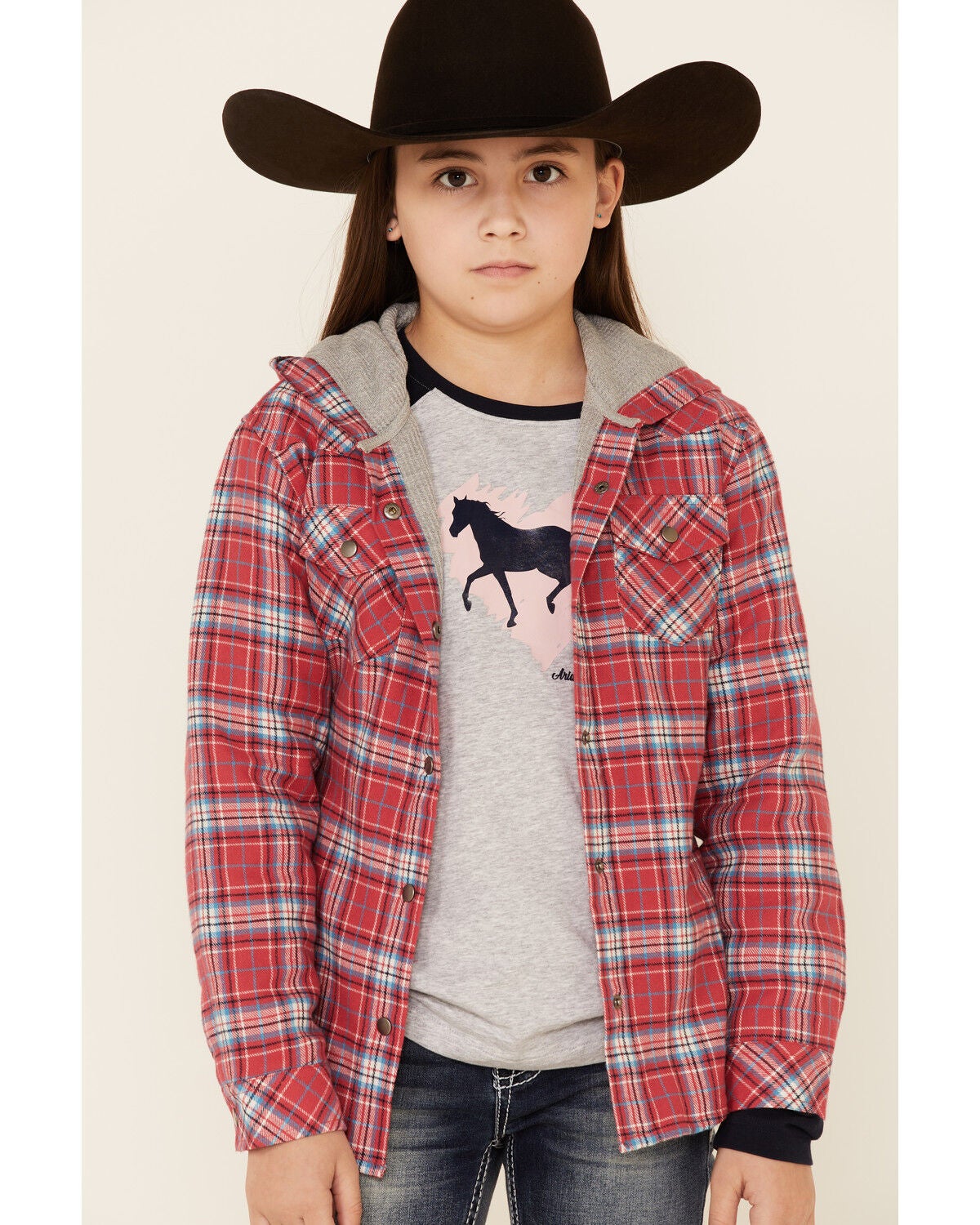 red plaid hooded jacket