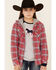 Roper Girls' Red Plaid Flannel Snap Hooded Shirt Jacket , Red, hi-res