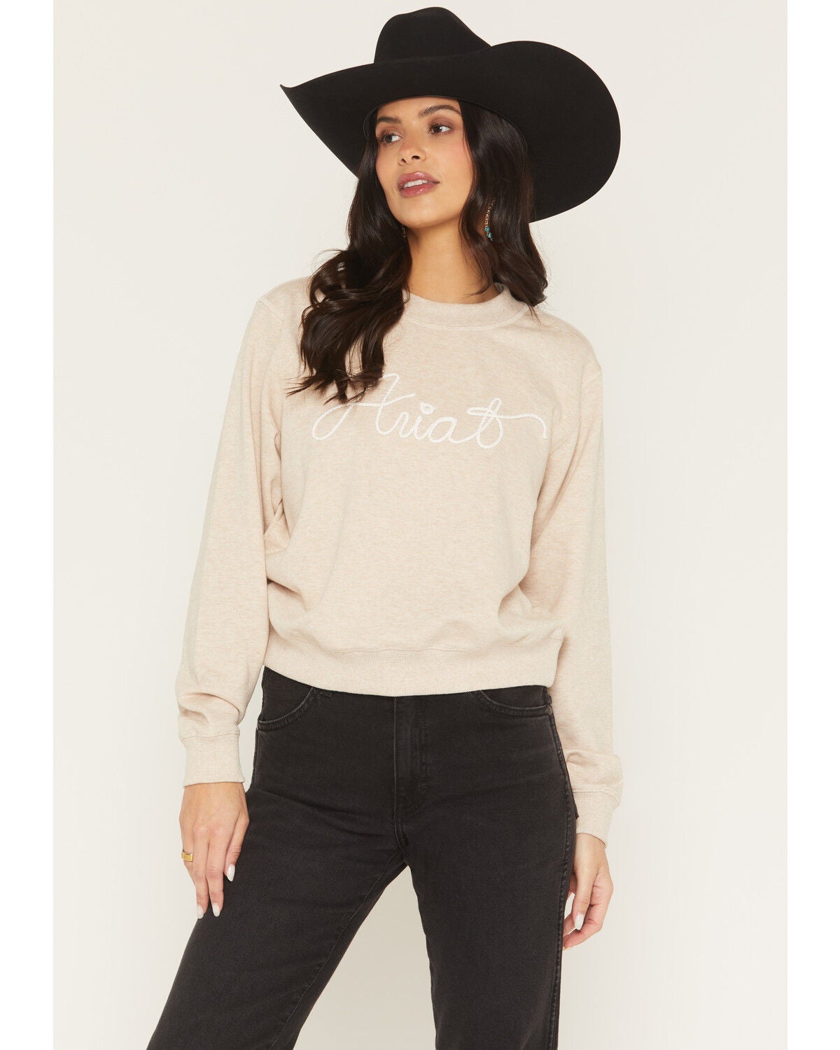 Image #2 - Ariat Women's Logo Essential Crew Sweatshirt, Oatmeal, hi-res