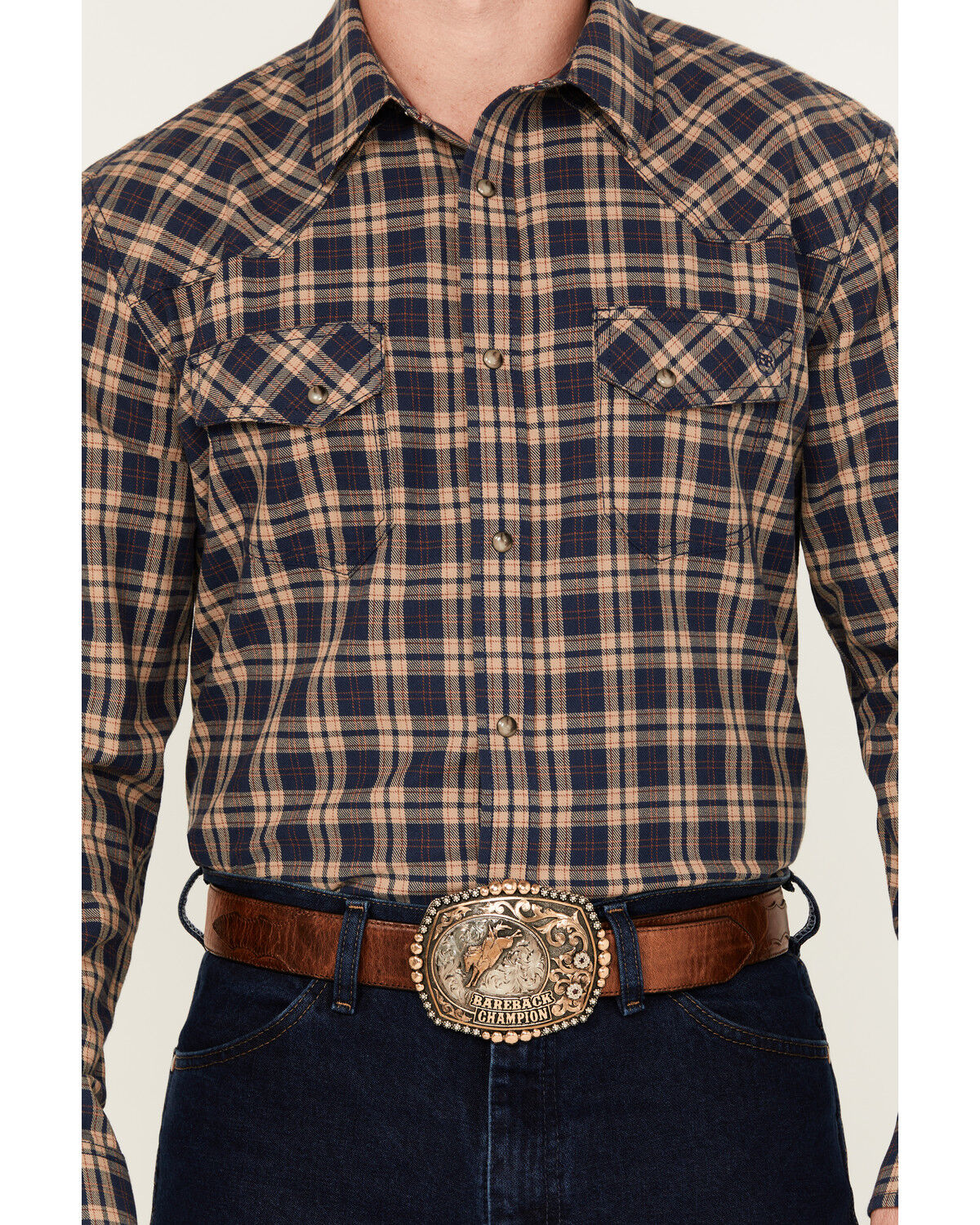 Image #3 - Blue Ranchwear Men's Burrow Plaid Print Long Sleeve Snap Western Shirt, Indigo, hi-res