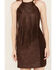 Image #3 - Wonderwest Women's Rain Drum Knotted Leather Slip Mini Dress, Brown, hi-res