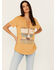 Image #1 - Blended Women's Lace-Up Nashville Short Sleeve Graphic Tee, Mustard, hi-res