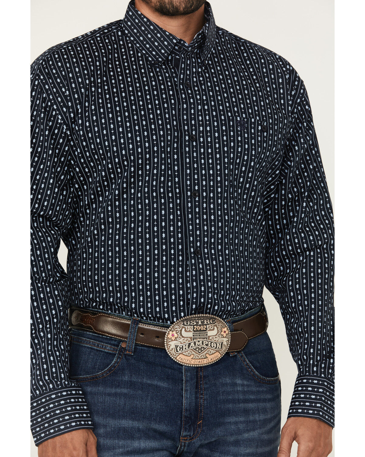 Image #3 - George Strait by Wrangler Men's Floral Striped Print Long Sleeve Button-Down Stretch Western Shirt - Tall, Blue, hi-res