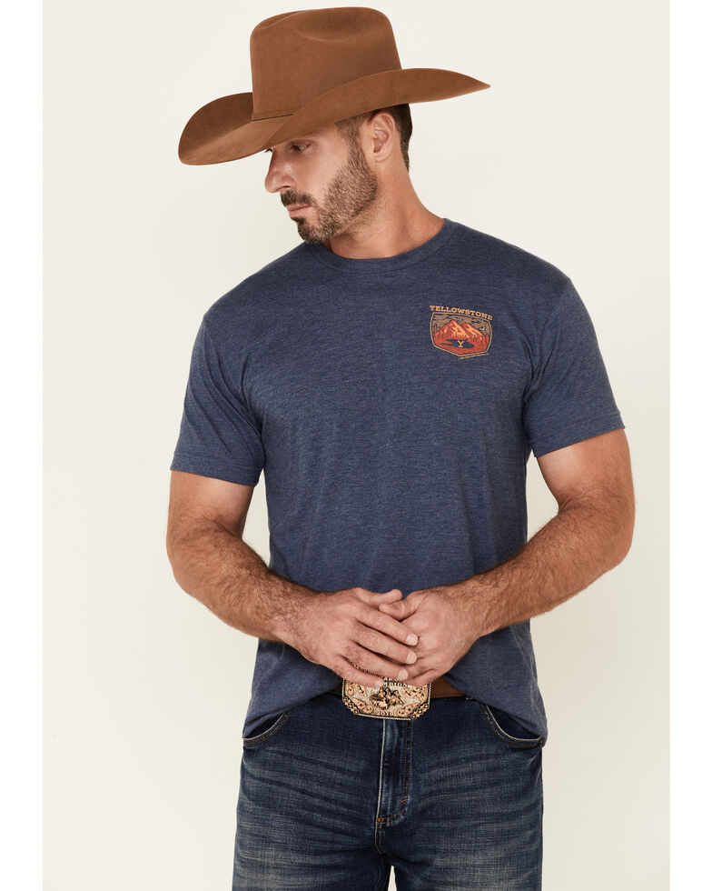 Paramount Network’s Yellowstone Men's Heather Navy Dutton Ranch Mountain Range Graphic Short Sleeve T-Shirt , Navy, hi-res
