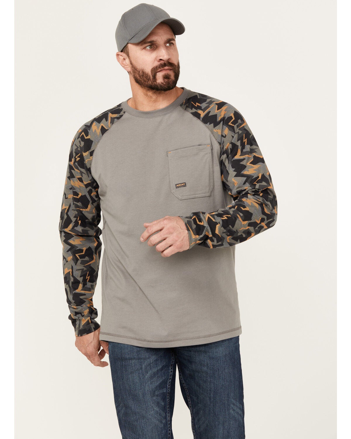 Ariat Men's Rebar Workman Baseball Long Sleeve Shirt, Charcoal, hi-res