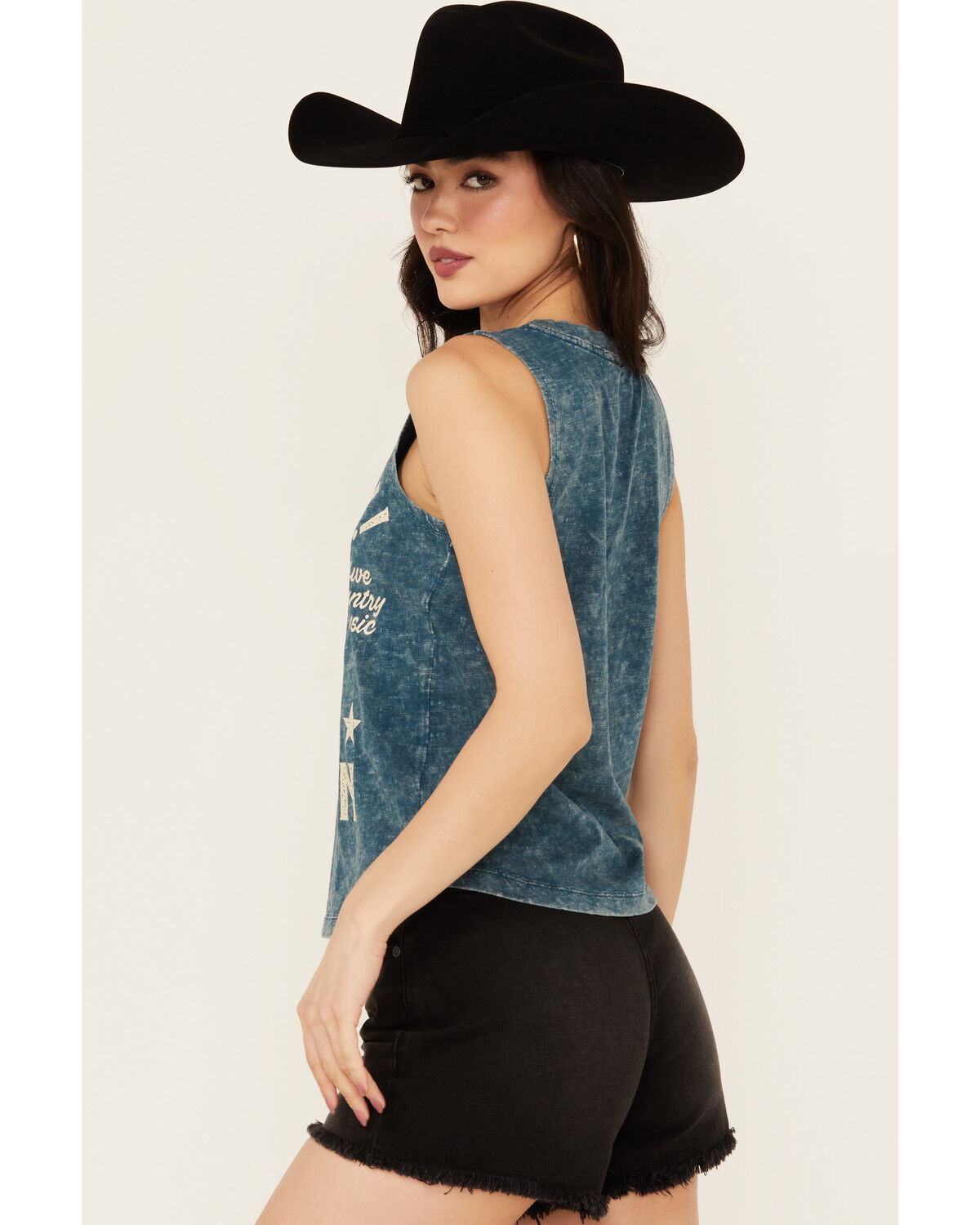 Image #4 - Shyanne Women's Buck Yah Saloon Split Neck Graphic Tank, Dark Blue, hi-res