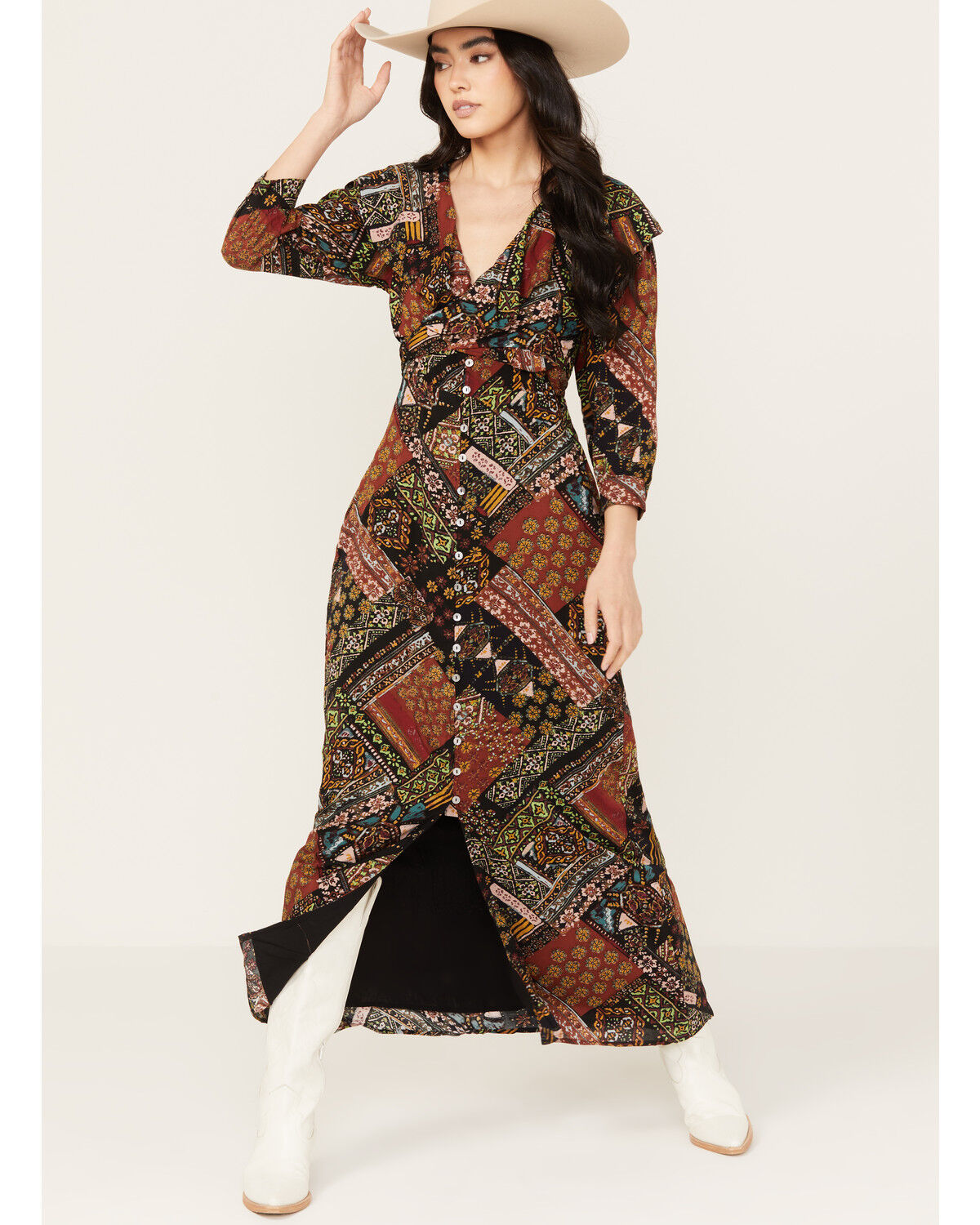 Image #1 - Free People Women's Lennon Long Sleeve Maxi Dress, Multi, hi-res
