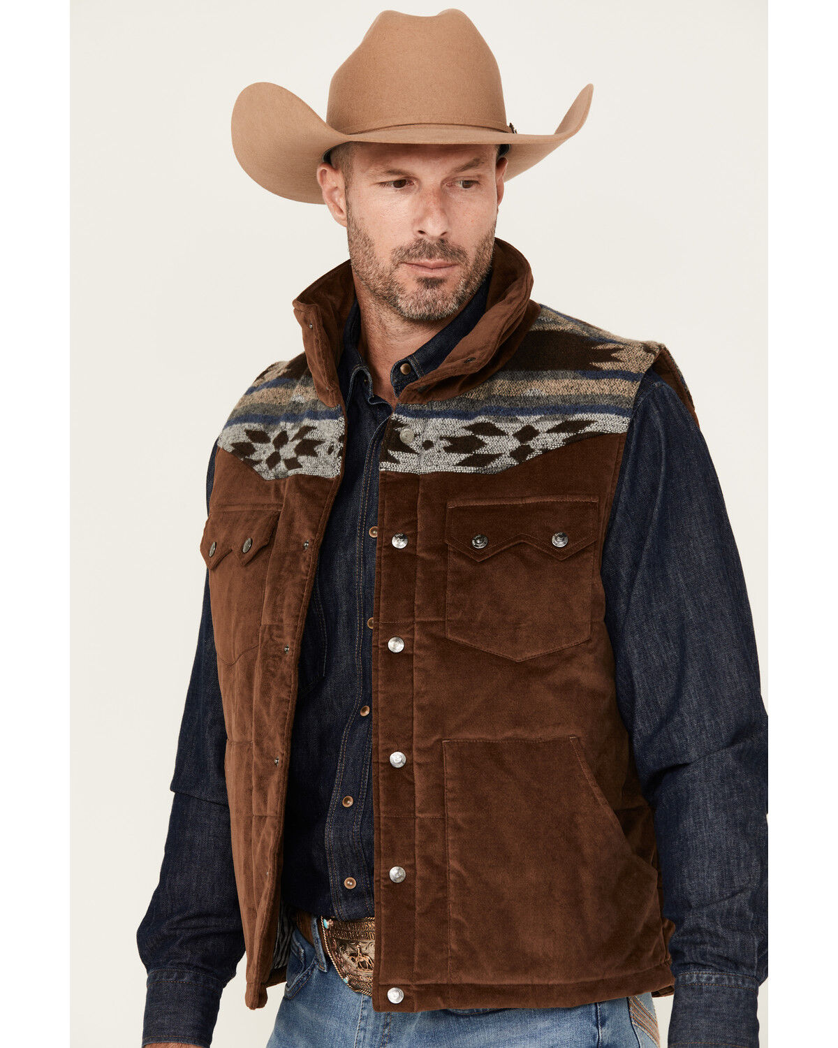 Image #2 - Cody James Men's Rough Road Southwestern Yoke Vest, Brown, hi-res