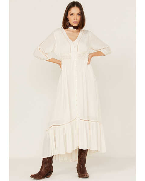 Talisman Women's Genie Crochet Ruffle Maxi Dress, Off White, hi-res