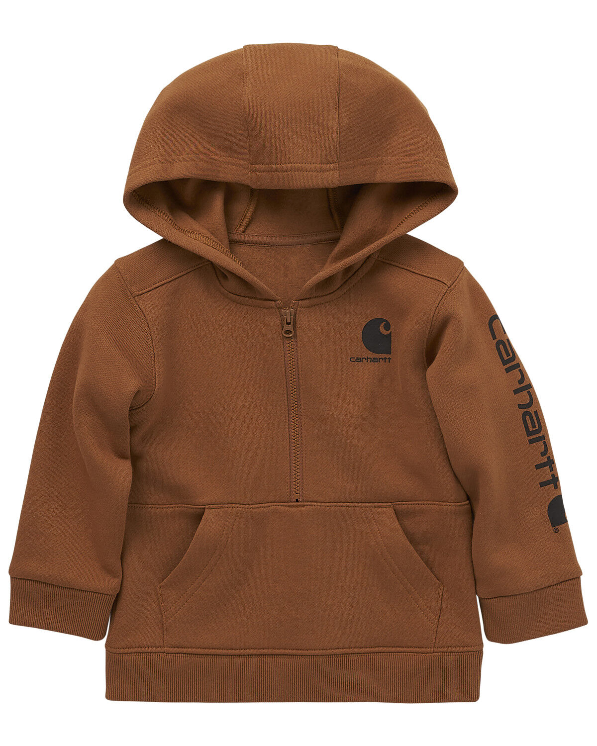 Image #1 - Carhartt Infant Boys' Logo Midweight Half Zip Hooded Pullover, Brown, hi-res