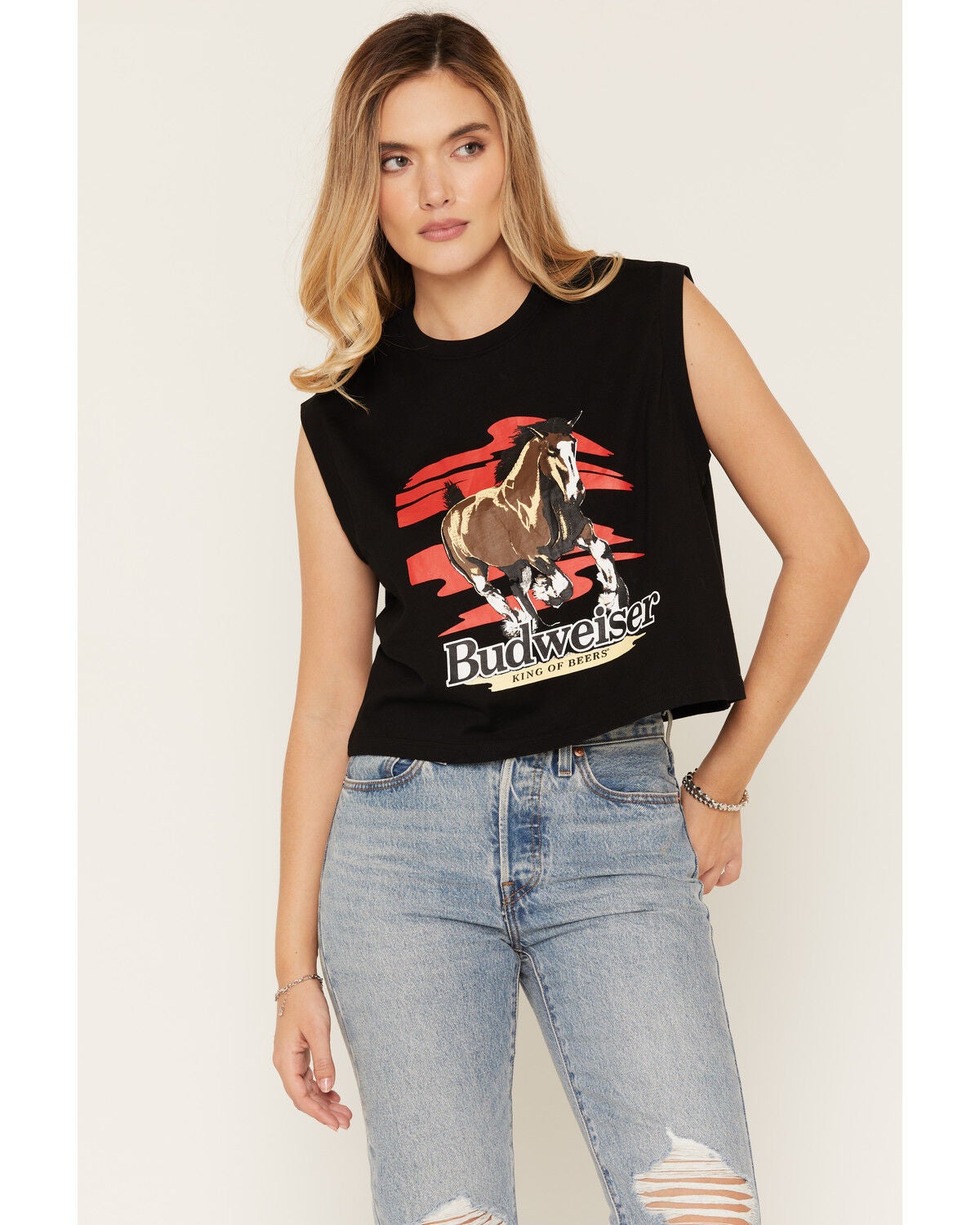 Image #1 - Budweiser Women's Clydesdale Print Sleeveless Graphic Tank Top, Black, hi-res