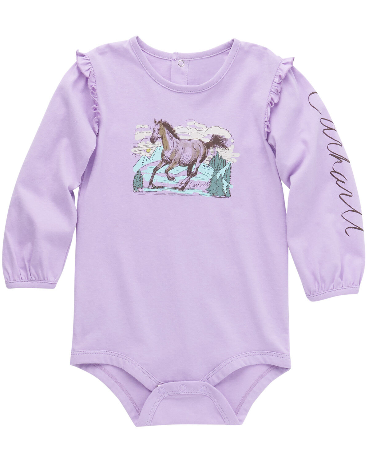 Image #1 - Carhartt Infant Girls' Horse Graphic Long Sleeve Onesie, Purple, hi-res