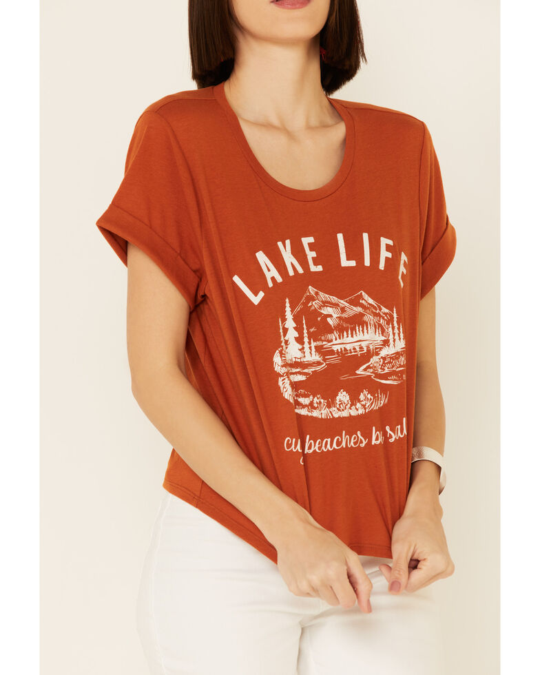 Cut & Paste Women's Lake Life Graphic Short Sleeve Crop Tee , Rust Copper, hi-res