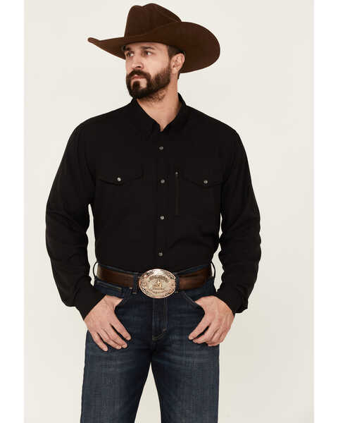 Image #1 - RANK 45® Men's Roughie Performance Long Sleeve Snap Solid Western Shirt , Black, hi-res
