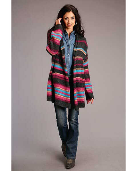 Stetson Women's Striped Oversized Knit Open-Front Cardigan , Multi, hi-res