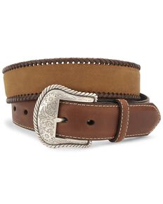 Nocona Concho Braided Edge Leather Belt - Reg & Big, Brown, hi-res