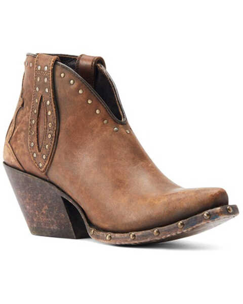 Ariat Women's Greenly Distressed Studded Booties - Snip Toe , Brown, hi-res
