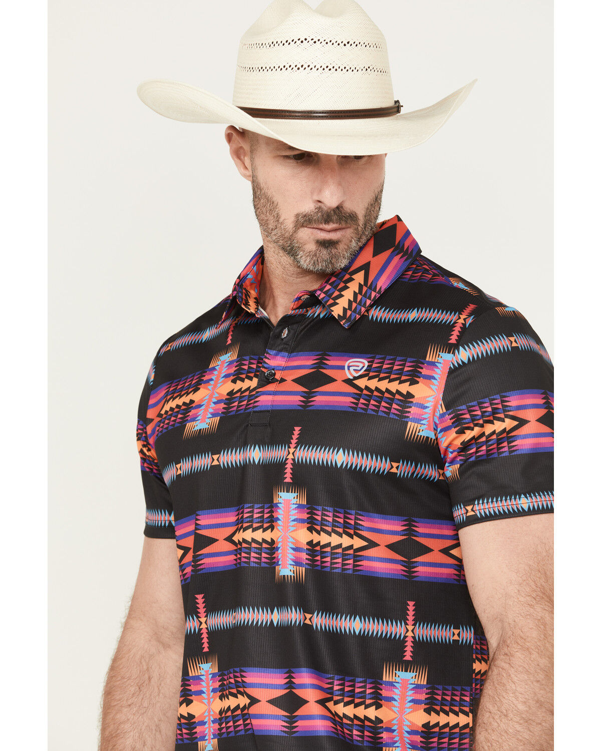 Image #2 - Rock & Roll Denim Men's Boot Barn Exclusive Southwestern Print Short Sleeve Polo, Black, hi-res