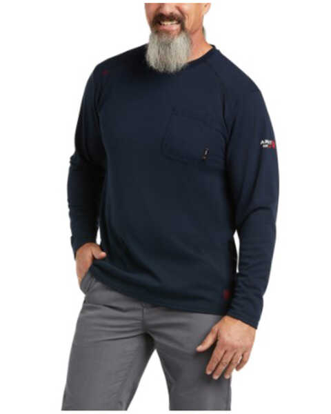 Ariat Men's FR Max Protect Baselayer Long Sleeve Work Pocket T-Shirt , Navy, hi-res
