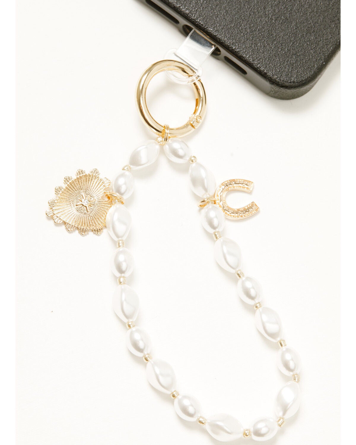 Image #1 - Shyanne Tonal Pearl Horseshoe Charm Phone Wristlet, Gold, hi-res