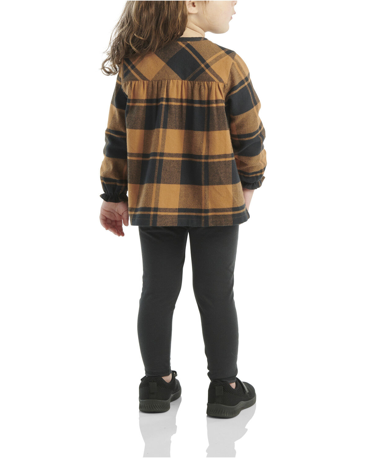 Image #3 - Carhartt Toddler Girls' Plaid Print Long Sleeve Button-Down Shirt And Leggings Set - 2 Piece, Brown, hi-res