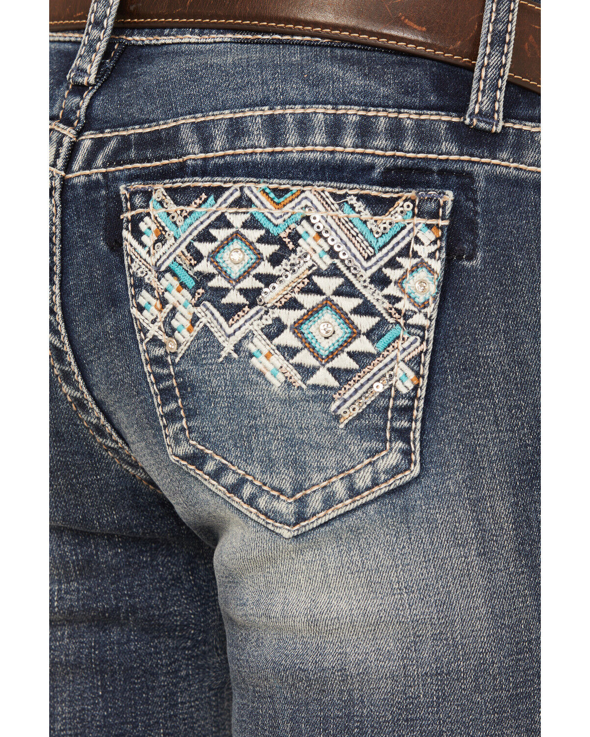 Image #2 - Grace in LA Girls' Medium Wash Mid Rise Southwestern Bootcut Jeans, Medium Wash, hi-res