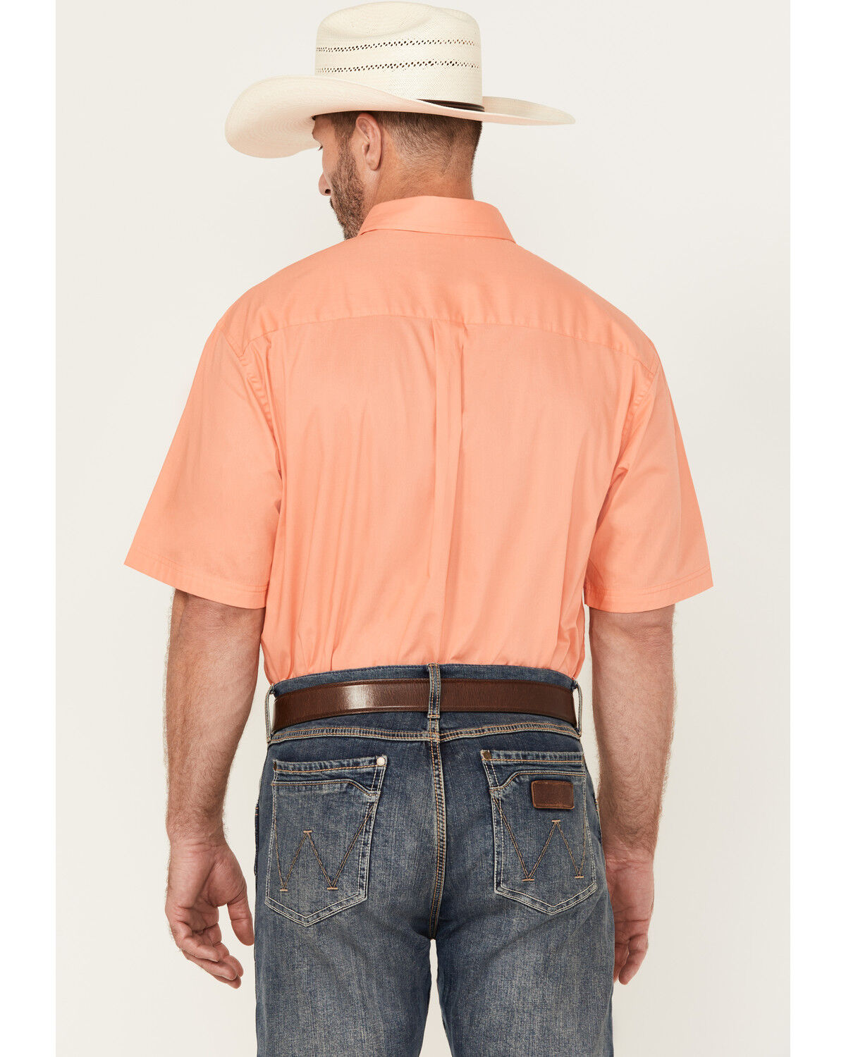 Image #4 - George Strait by Wrangler Solid Short Sleeve Button-Down Stretch Western Shirt, Orange, hi-res