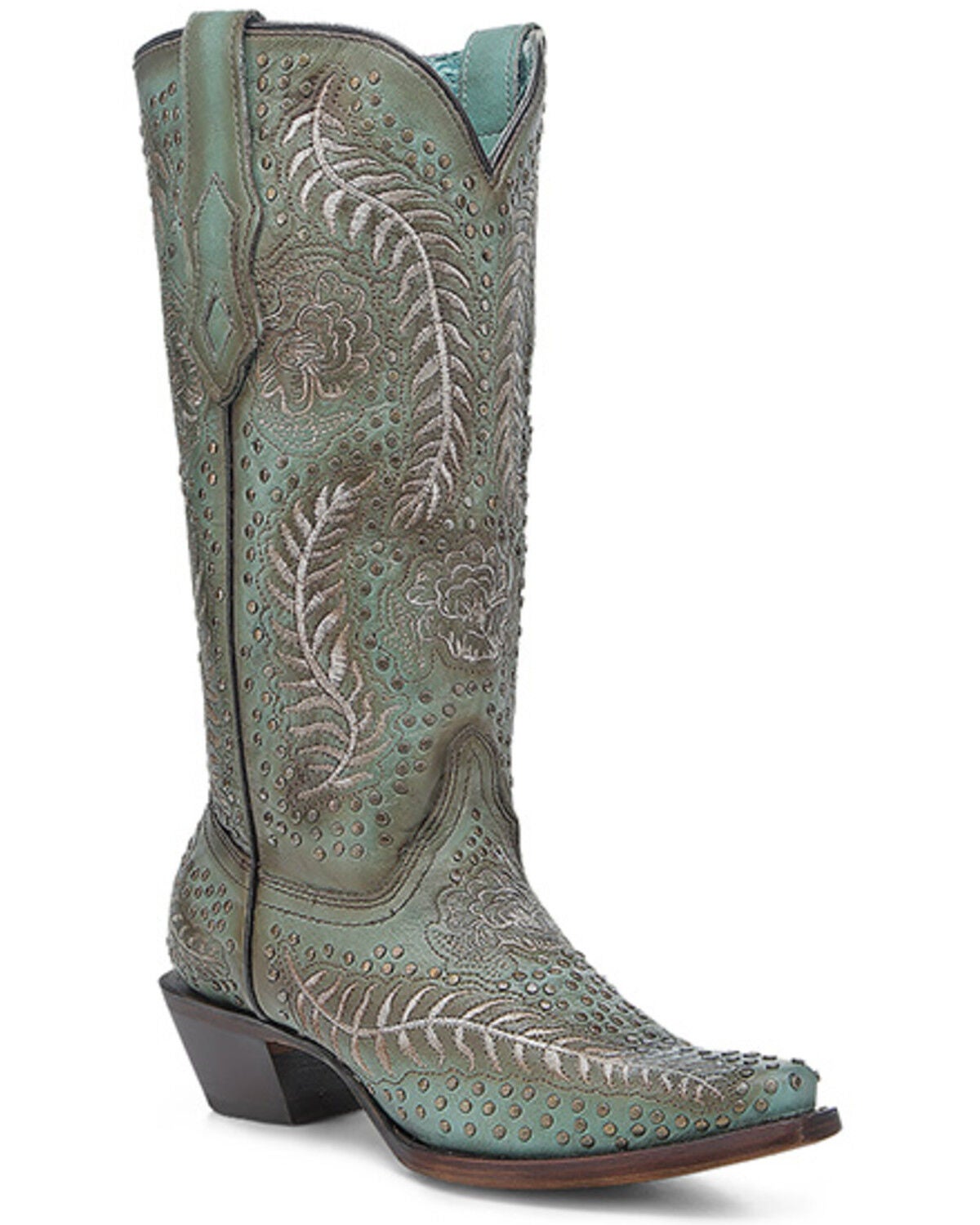 Corral Women's Studded Tall Western Boots - Snip Toe, Turquoise, hi-res
