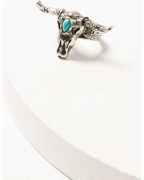 Shyanne Women's Silver Longhorn with Turquoise Stone Ring, Silver, hi-res