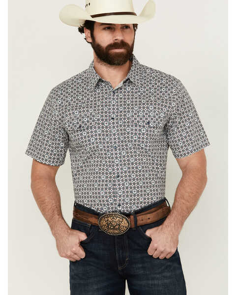 Gibson Men's Haven Geo Print Short Sleeve Snap Western Shirt , White, hi-res