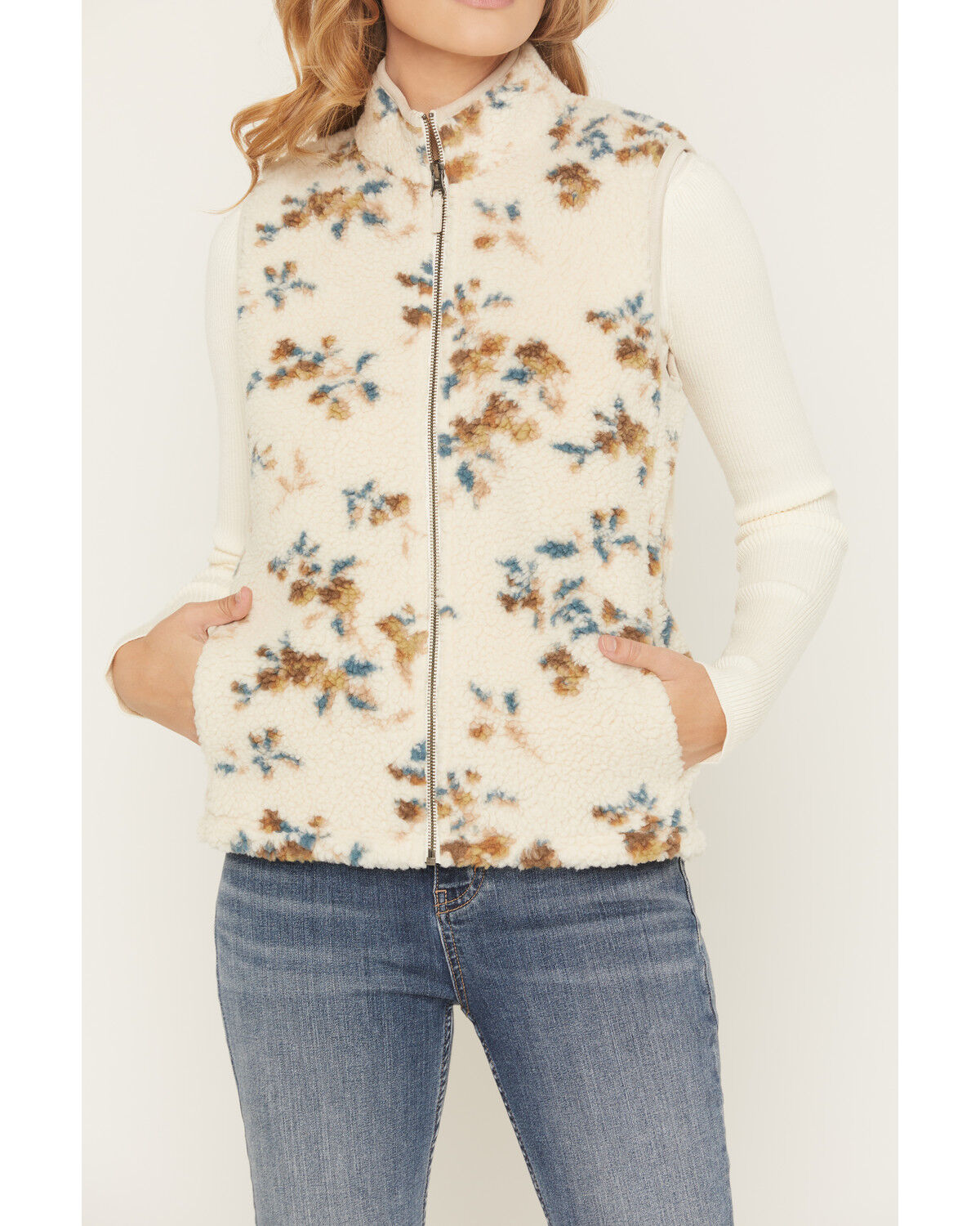 Image #4 - Shyanne Women's Floral Print Sherpa Vest, Cream, hi-res