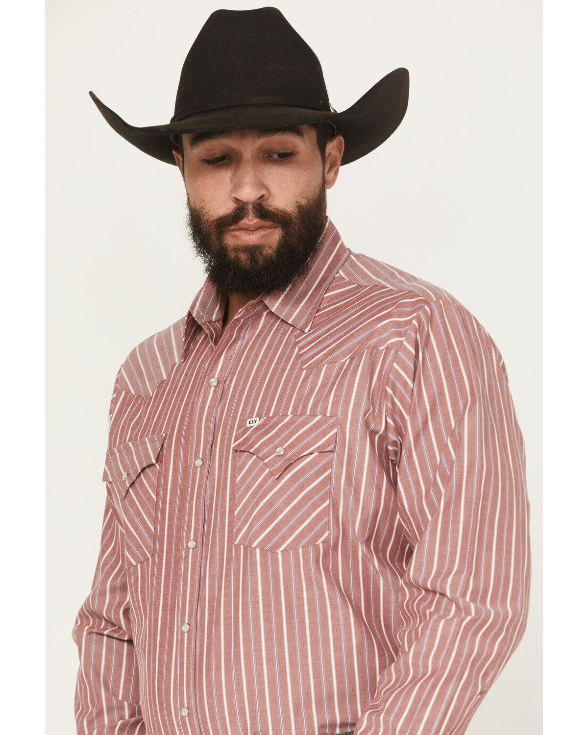 Image #2 - Ely Walker Men's Striped Long Sleeve Pearl Snap Western Shirt, Red, hi-res