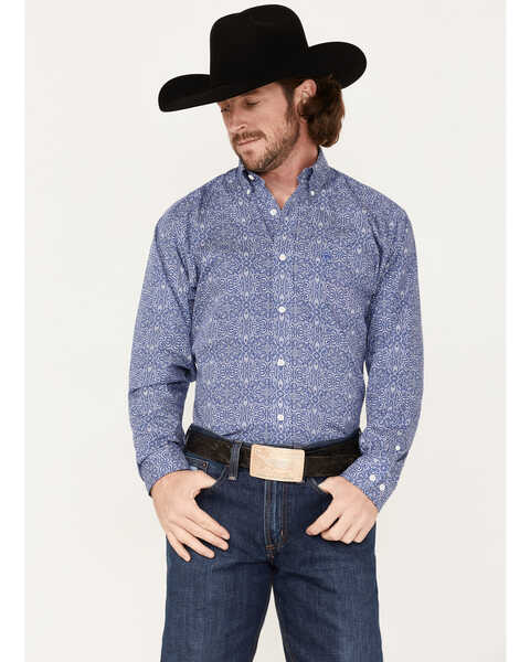 Image #1 - Ariat Men's WF Seamus Print Long Sleeve Western Shirt , Blue, hi-res