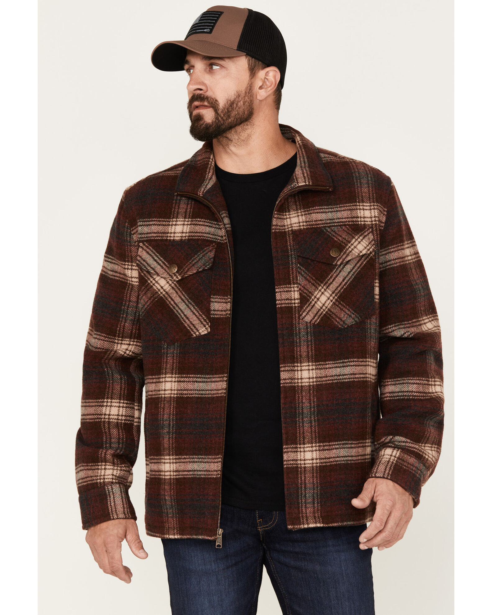 Powder River Outfitters Men s Plaid Print Full Zip Wool Jacket