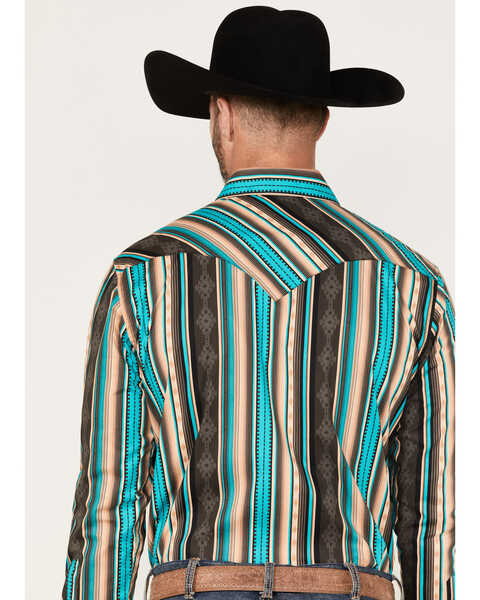 Image #4 - Rock & Roll Denim Men's Southwestern Stretch Long Sleeve Snap Shirt, Chocolate, hi-res
