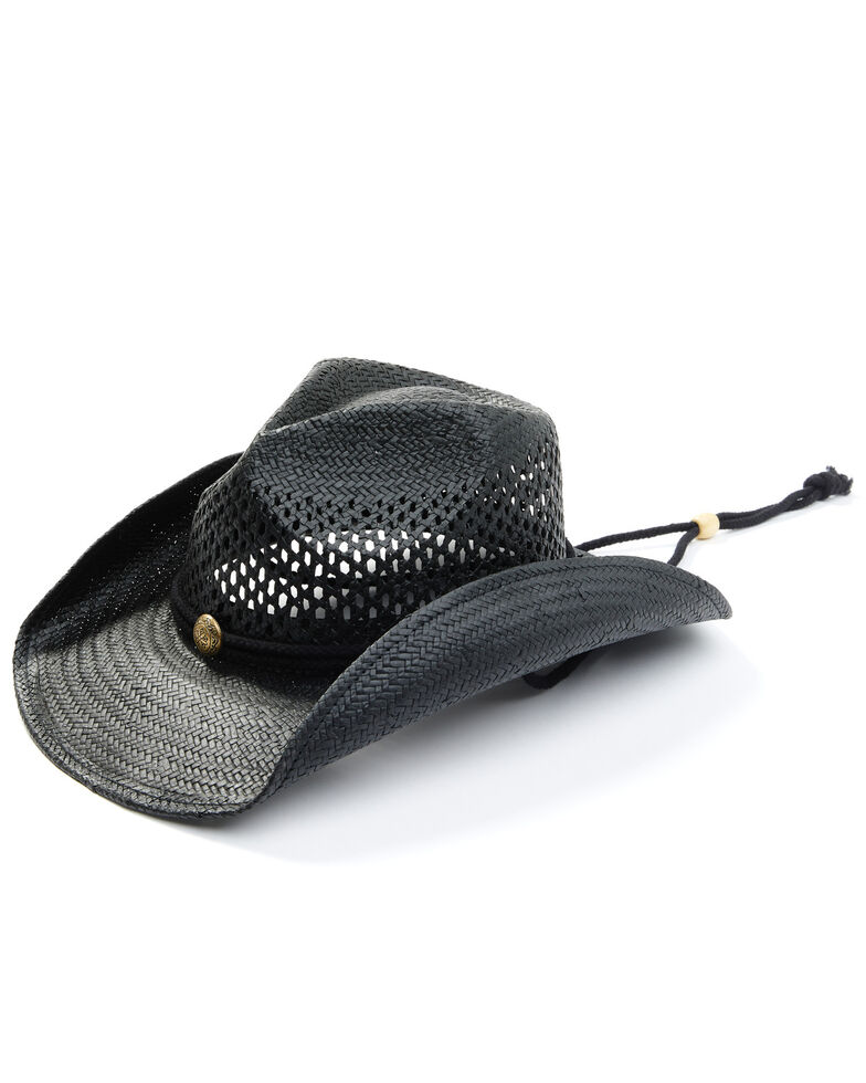 Peter Grimm Black Pinch Front Toyo Straw Western Hat , Black, hi-res