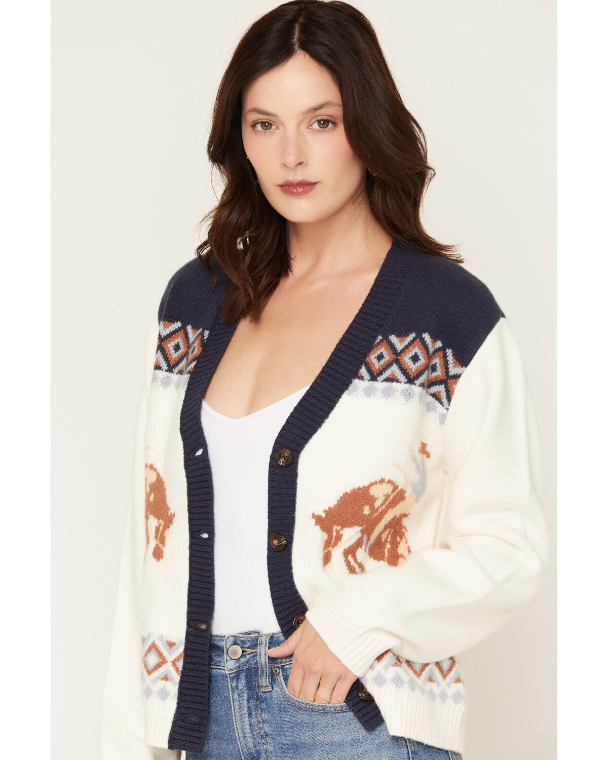 Image #2 - Idyllwind Women's Hayden Horse Icon Cardigan, Khaki, hi-res