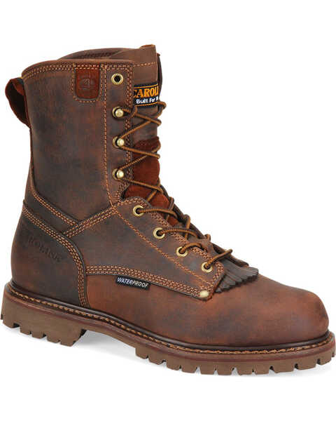 Image #1 - Carolina Men's 8" Waterproof Work Boots - Soft Round Toe, Brown, hi-res