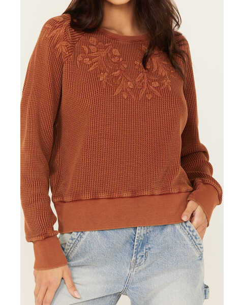 Image #3 - Cleo + Wolf Women's Embroidered Thermal Knit Top, Rust Copper, hi-res