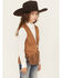 Image #2 - Fornia Girls' Faux Suede Whipstitch Fringe Vest, Camel, hi-res