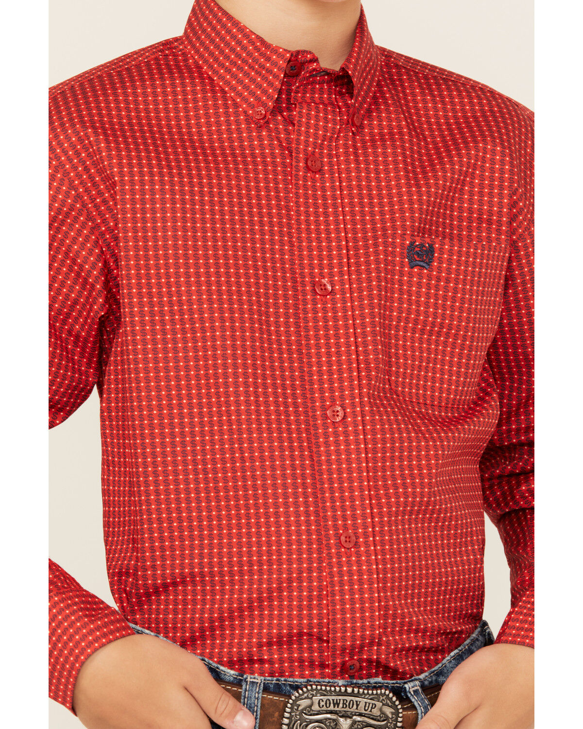Image #3 - Cinch Boys' Geo Print Long Sleeve Button-Down Western Shirt, Red, hi-res