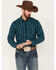 Image #1 - Moonshine Spirit Men's Bayou Plaid Print Long Sleeve Western Snap Shirt, Teal, hi-res