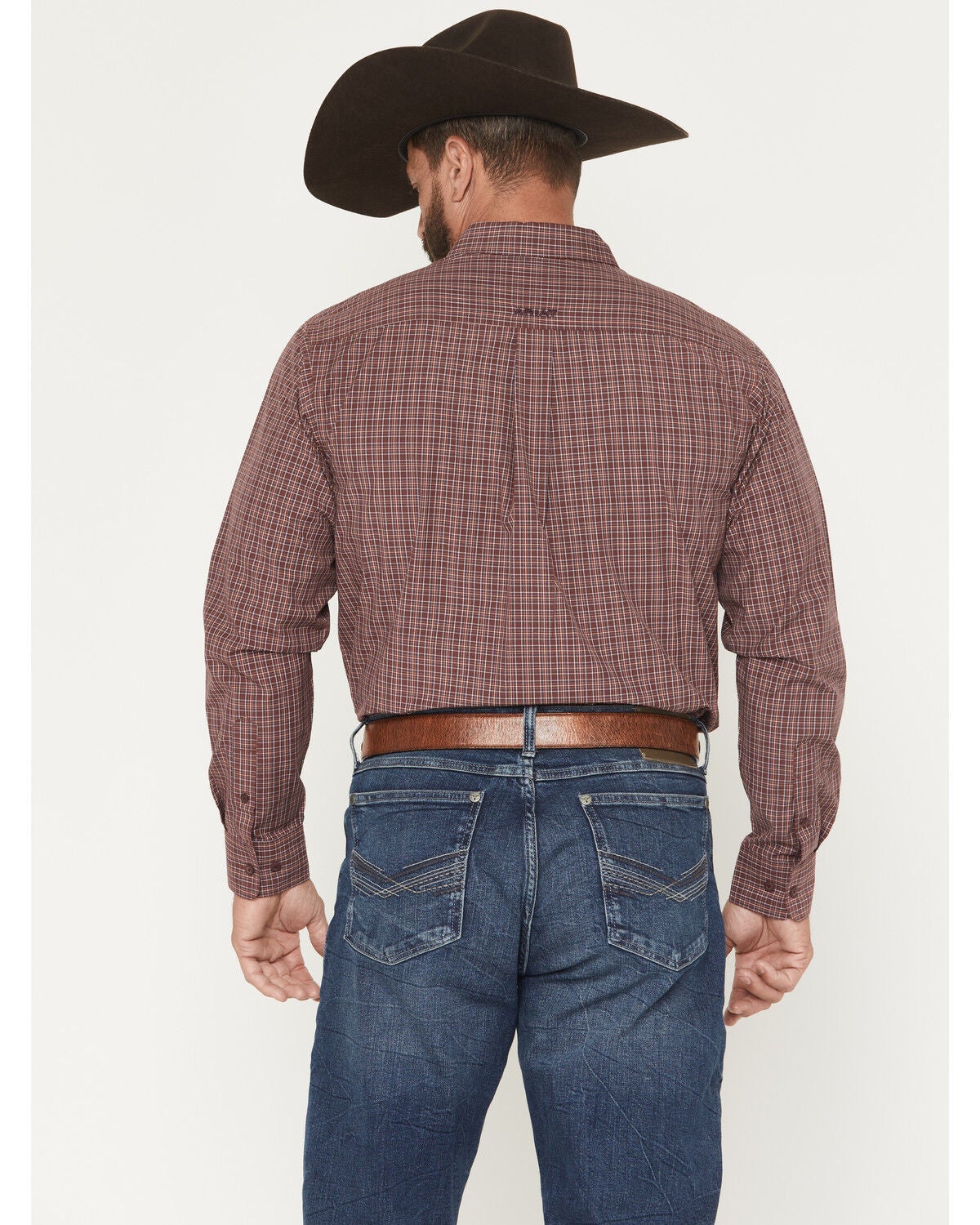 Image #4 - Ariat Men's Pro Series Travis Plaid Print Long Sleeve Button-Down Stretch Western Shirt - Tall, Burgundy, hi-res