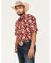 Image #2 - Roper Men's Floral Print Short Sleeve Pearl Snap Western Shirt, Red, hi-res